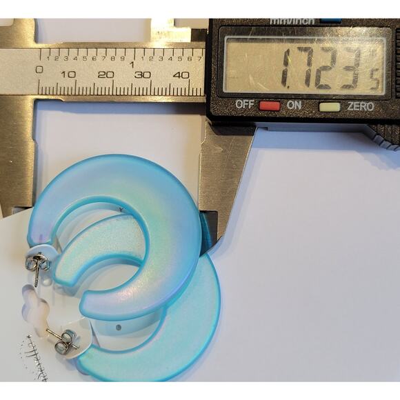 Blue Hoop Earring 1.7" Retro Bold Iridescent Y2K Festival Pierced 80's Statement - Picture 5 of 7